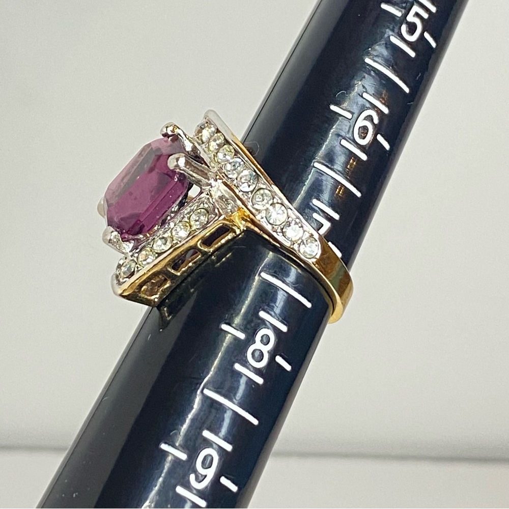 Vintage 18KGE Art Deco Style Emerald Cut Amethyst Crystal Cocktail Ring SZ 7.25 - Picture 10 of 10